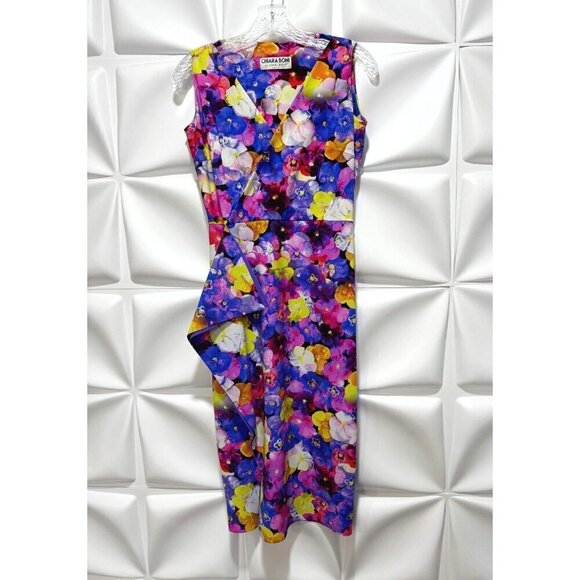 Chiara Boni La Petite Robe 44 Sz 8 Sheath Ruffle Midi Floral Dress ITALY - Picture 3 of 11